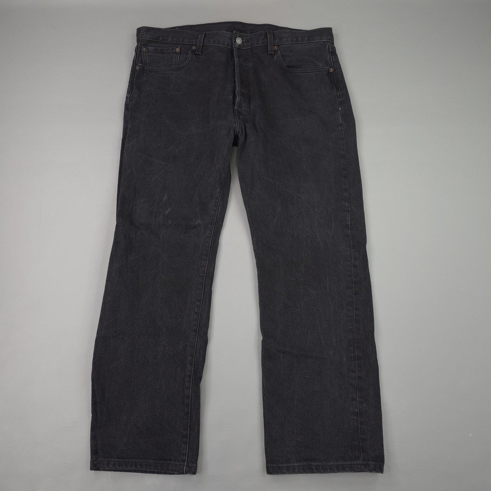 Levis 501 Jeans Mens 38x26 Black Straight Leg Stretch Denim Button Fly Dark Wash